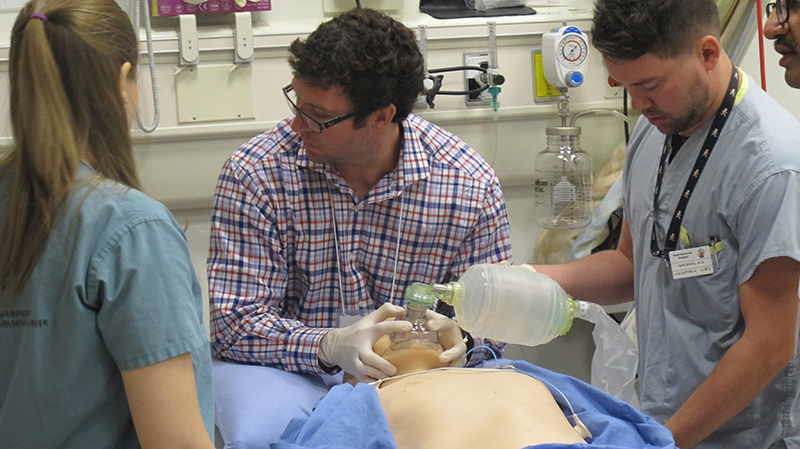 Critical care trainees undergo critical event simulation training