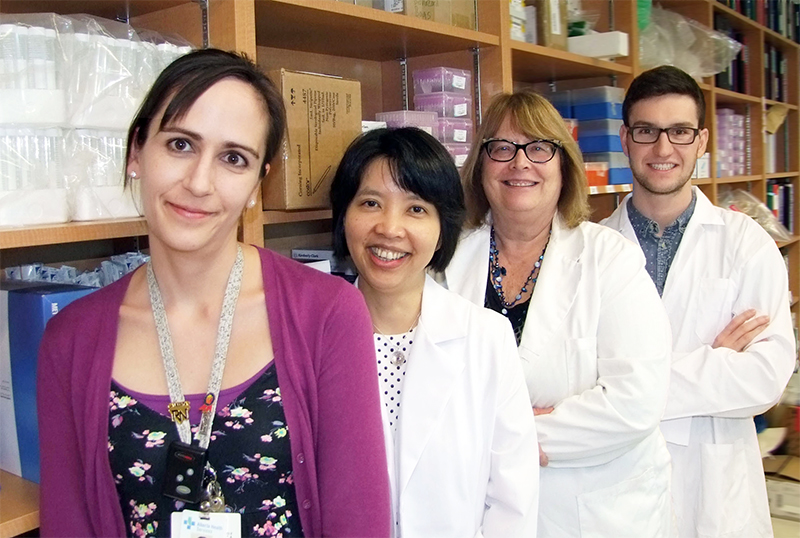 From left to right: Brandi Roach (nurse), Dina Kao, Karen Madsen and Braden Millan (graduate student and first author of the paper).